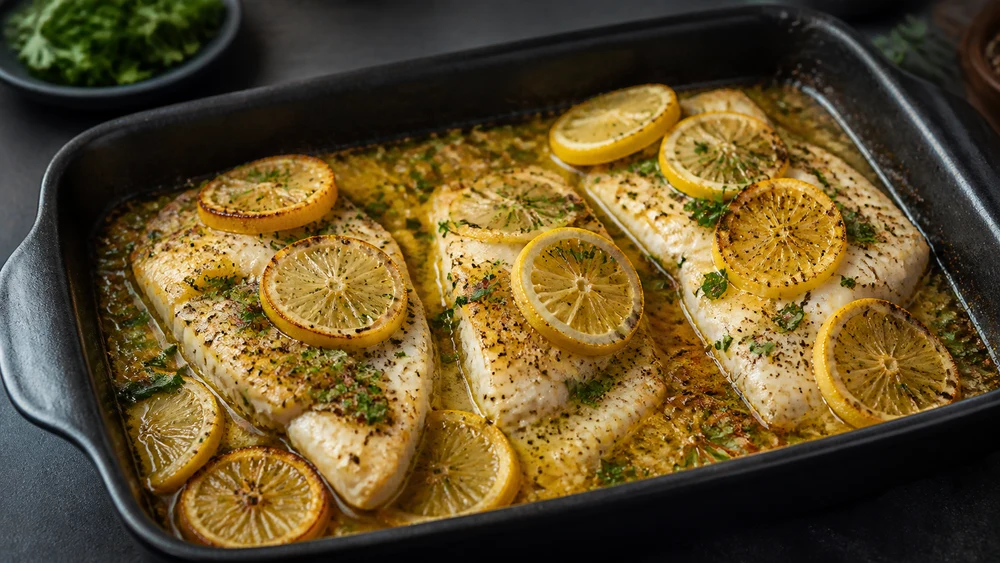 Baked Lemon Fish with Garlic Butter