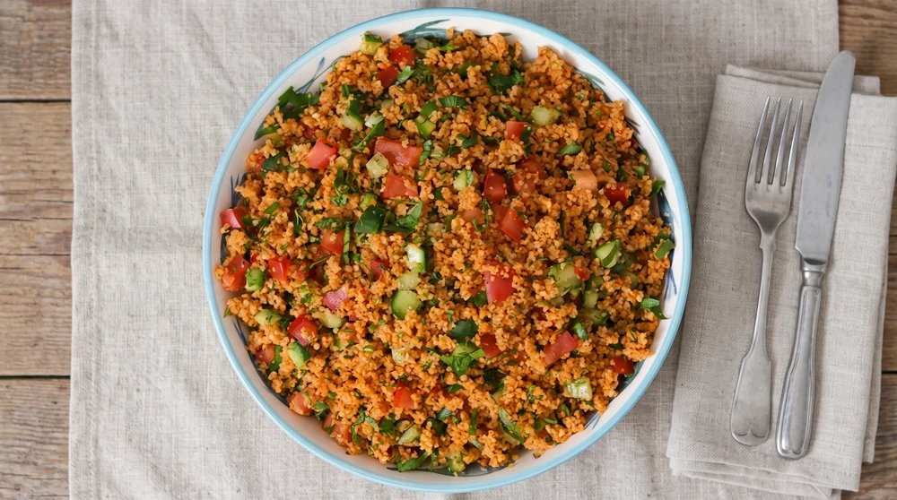 Fine Bulgur Herb Salad with Pomegranate Molasses