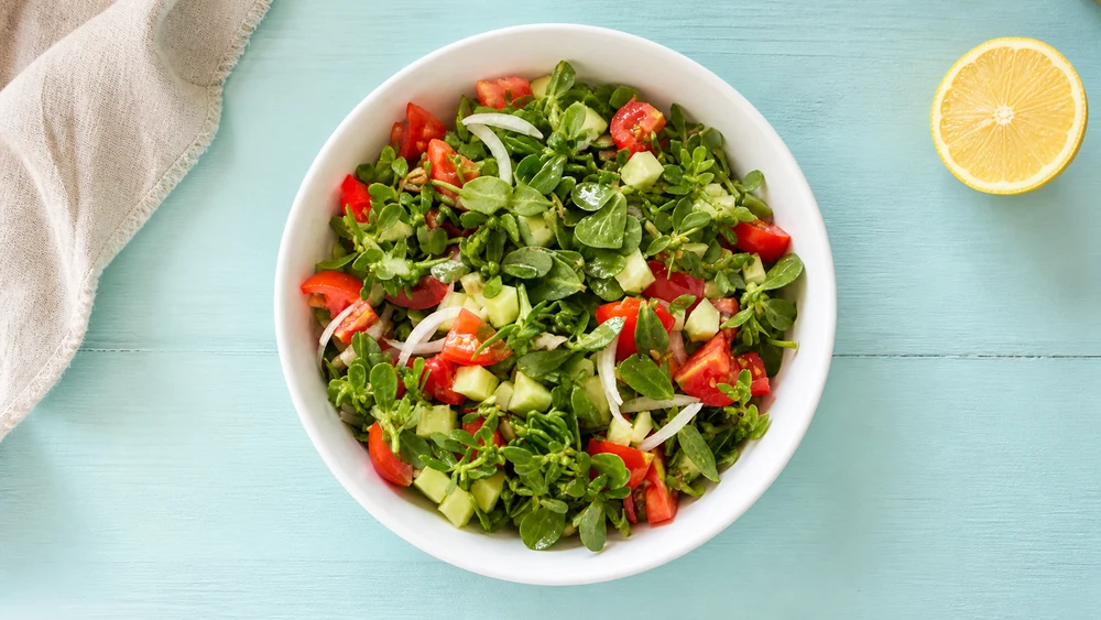 Fresh Purslane Tomato and Cucumber Salad