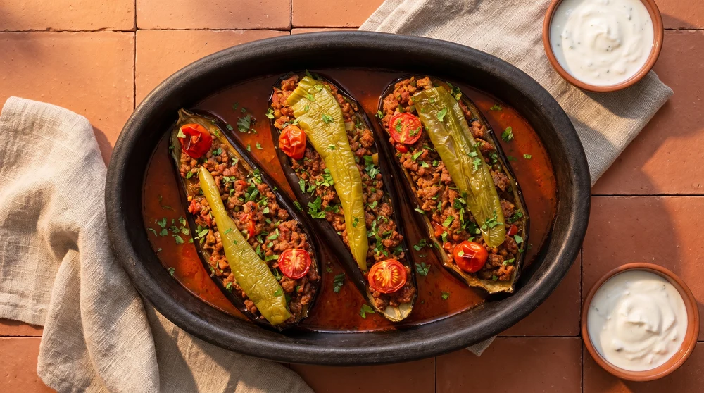 Baked Stuffed Eggplant with Ground Beef